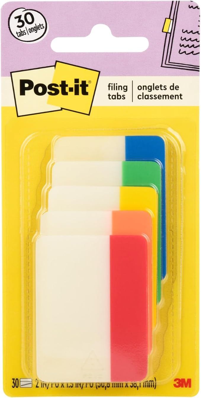 Post-it Sticky Tabs, 2 in. x 1.5 in., 5 Pads of Book Tabs in Assorted Colors by Unknown