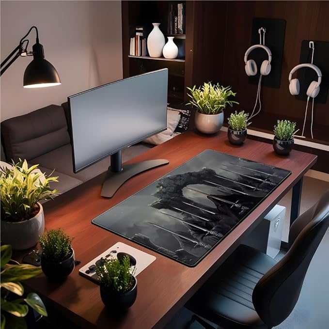 Knight Dark Grey Desk Pad Mat Anime Playmat Mouse Pad Gaming Large Mousepad for Desk Computer Pc Laptop Pad for Men, Equipped with Waterproof Storage Bag Non-Slip (31.5x15.7 in)-DeskLoop Office
