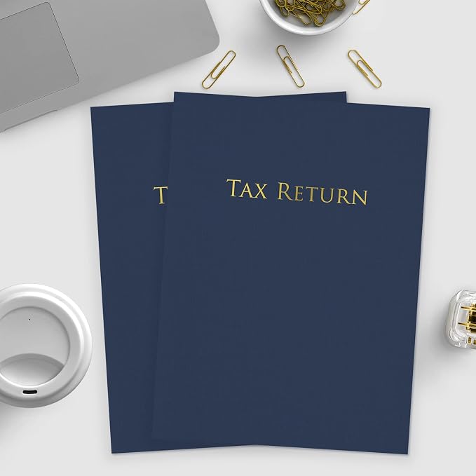 Linen Texture Navy and Gold Tax Return Folders / 25 Business Document Folders / - Image 3