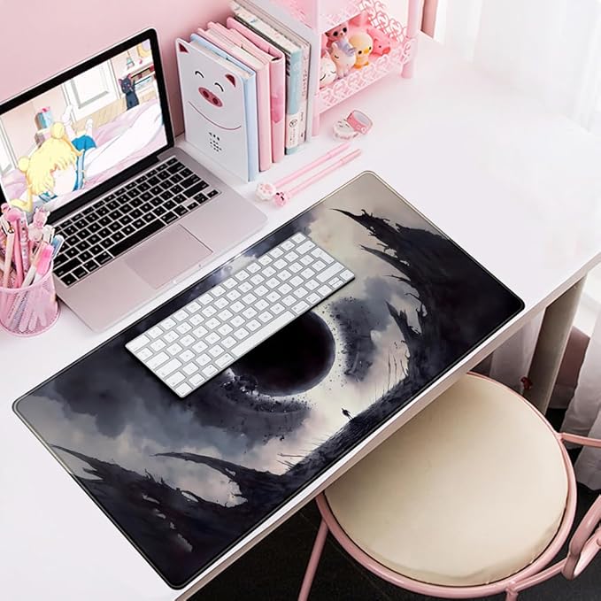 Black Moon Mousepad Gaming MTG Playmat Desk Mat Original Aesthetics Mouse Pad Large Gaming Mouse Pads Desk Pad XXL Keyboard Mat Full Desktop Mat Desk Cover Pad for Work Office Game (31.5x15.7 in)-DeskLoop Office