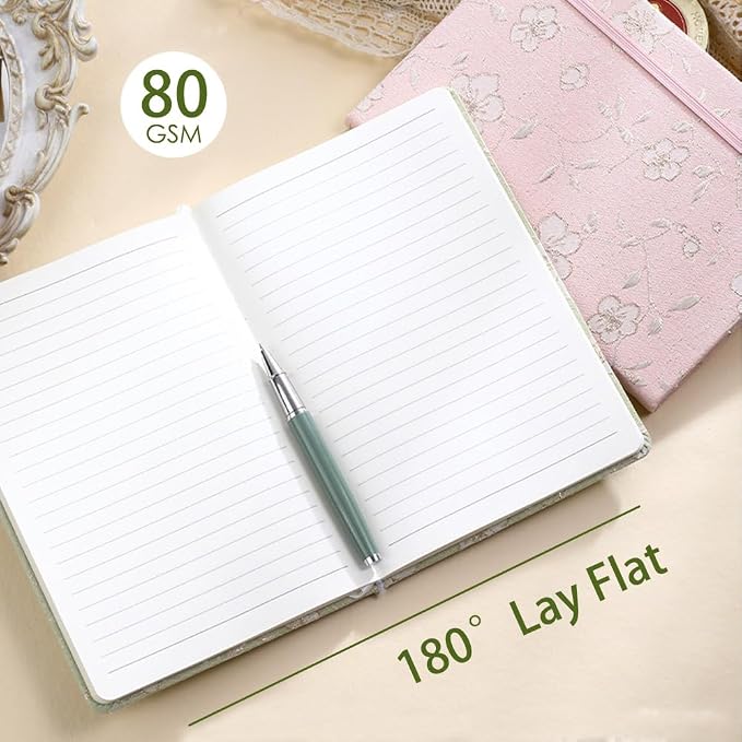A5 Notebook, Ruled Paper, Lined Page, Linen Cover, Flower Fabric, Journal - Image 4