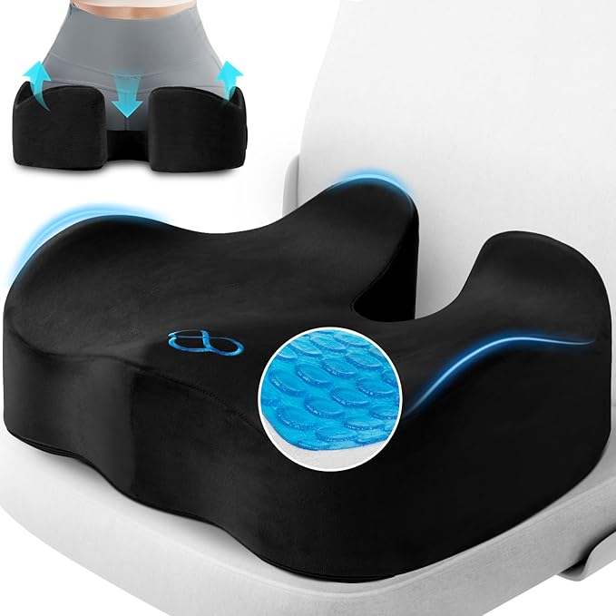 Seat Cushion, Gel Chair Cushions, Office Chair Cushions, Anti-Slip Bottom & Removable Cover Tailbone Pain Relief Cushion, Memory Foam Seat Cushion, 5.28 in Thick (Black)-DeskLoop Office