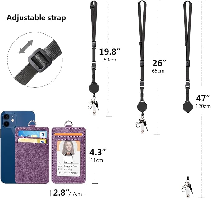 Leather Badge Holder and Adjustable Retractable Lanyards, Quick Release Buckle - Image 4