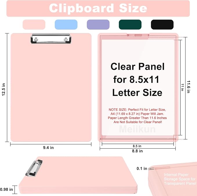 Meiikun Clipboard with Storage, Plastic Clip Boards 8.5x11 Folder with Clear - Image 4