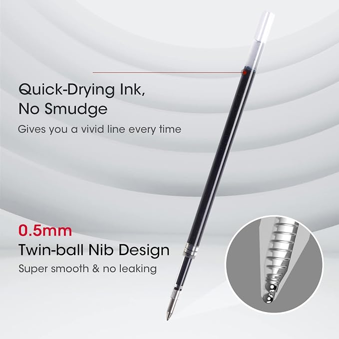 Writech Liquid Gel Pen Refills: Fine Point 0.5mm Black Ink Twin-Ball Nib Refill - Image 2