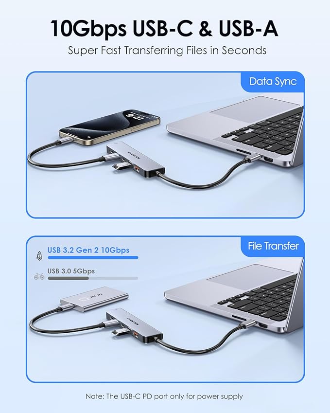 LENTION USB C Hub with 4K@60Hz HDMI, 2 USB C and 2 USB 3.2 Gen2 Transfer Data in 10Gbps Max, 100W Charging, for MacBook Pro M4, Mac Air, iPhone 15, Windows, More, Stable Driver Adapter (CE37 Gray)-DeskLoop Office