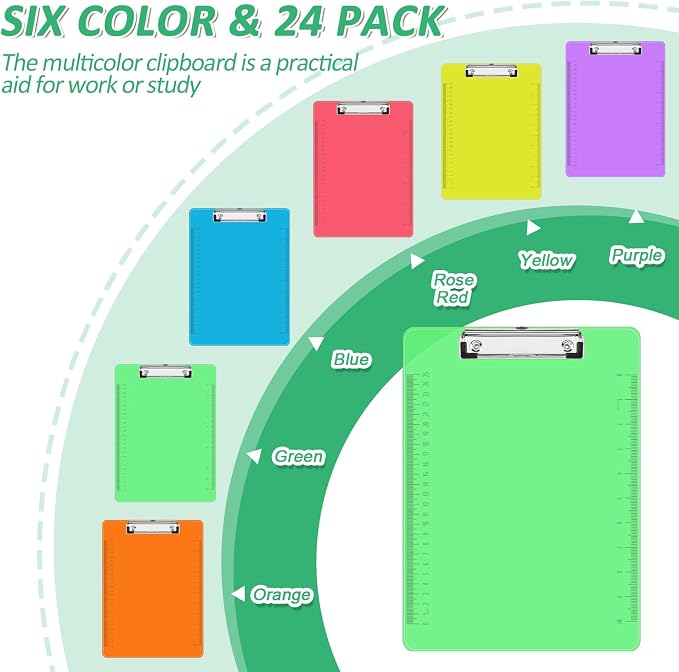 Plastic Clipboards, PANDRI 24 Pack Clear Colored Clipboards, Low Profile Clip - Image 3