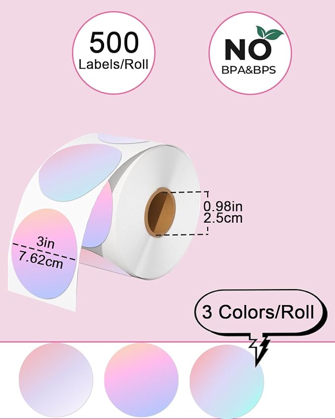 3 inch Round Thermal Labels, Thermal Printer Labels use for Barcode, Shipping, Customized, Circle Direct Thermal Stickers 500 Labels for Printer, 3 Color-DeskLoop Office