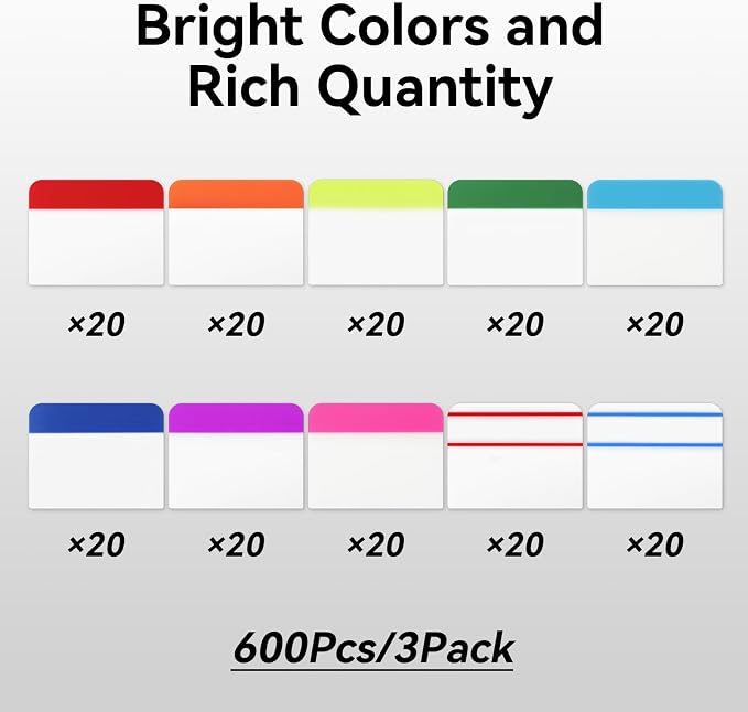 600 Pieces Tabs 2 Inch Sticky Index Tabs, Writable Repositionable File Tabs - Image 3