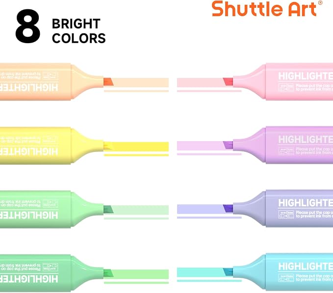 Shuttle Art 8 Pastel Highlighters, Chisel Tip Dry-Quickly Non-Toxic Highlighter - Image 3