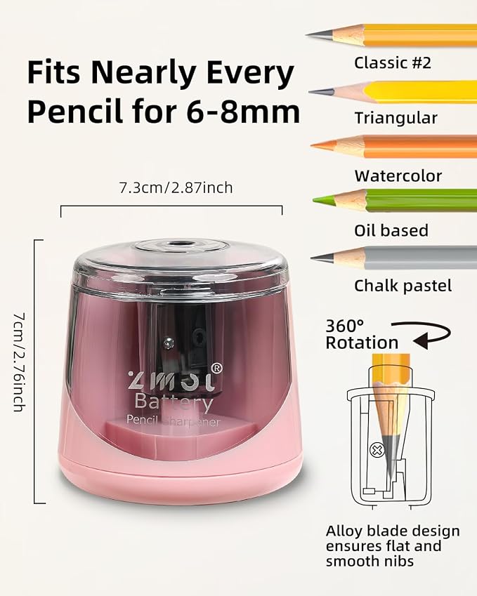 ZMOL Battery Powered Electric Pencil Sharpener, Small Battery Operated Pencil - Image 3