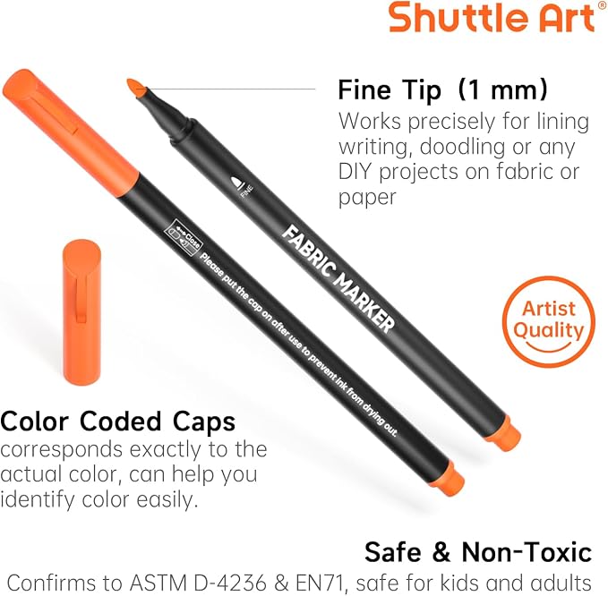 Shuttle Art 36 Colors Fabric Markers, Permanent Markers - Image 3