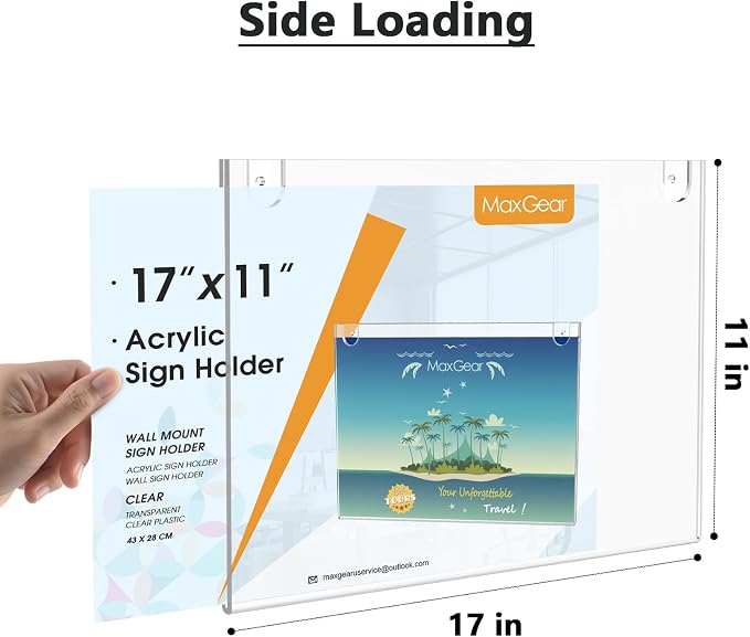 MaxGear Acrylic Wall Mount Sign Holder, 11 x 17 Landscape, 12 Pack | Includes - Image 6