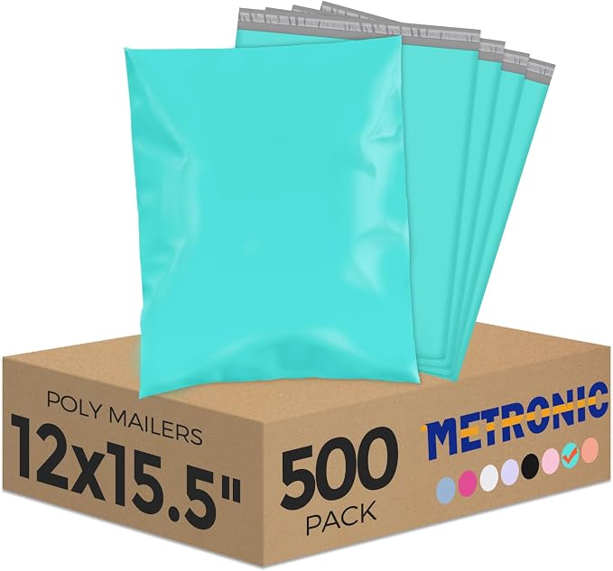 Metronic Poly Mailers 12x15.5" 500 Pack Shipping Bags, Strong Adhesive Mailing by METRONIC