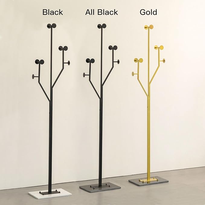 Heavy Duty Coat Rack Tree-shaped Metal Freestanding Coat Tree with Sturdy Marble Base Corner Coat Rack for Bedroom Entryway Hallway 14.96 x 10.24 x 68.9 Inches (Black)-DeskLoop Office