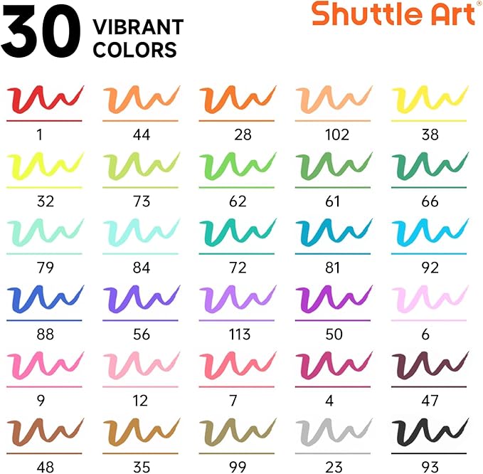 Shuttle Art Dual Tip Brush Marker Pens, 30 Colors Dual Tip Calligraphy Pens Fine and Brush Tip Markers Set, Water-based Ink Perfect for Kids Adult Artist Calligraphy Journal Doodling Writing-DeskLoop Office
