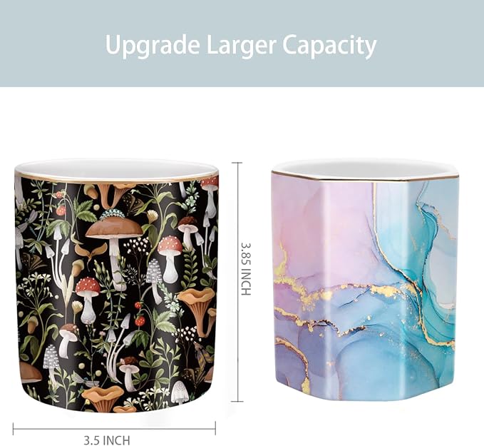 Pen Pencil Holder for Desk, Ceramic Pen Cup Cute Makeup Brush Holder, Unique - Image 7
