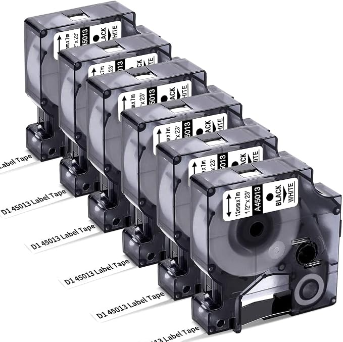 6-Pack Replace for DYMO D1 Label Tape 45013 Black on White 1/2 Inch x 23 Ft | by Freshworld