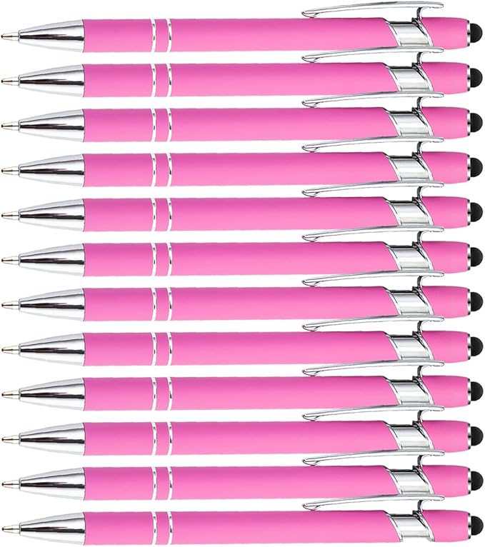 PASISIBICK 12 Pieces Pink Ballpoint Pen with Stylus Tip, 2 in 1 Stylus Stylish Pen, Premium Metal Stylus Pen for Touch Screens, Black Ink, 1.0 mm Medium Point(12 PCS Pink)-DeskLoop Office