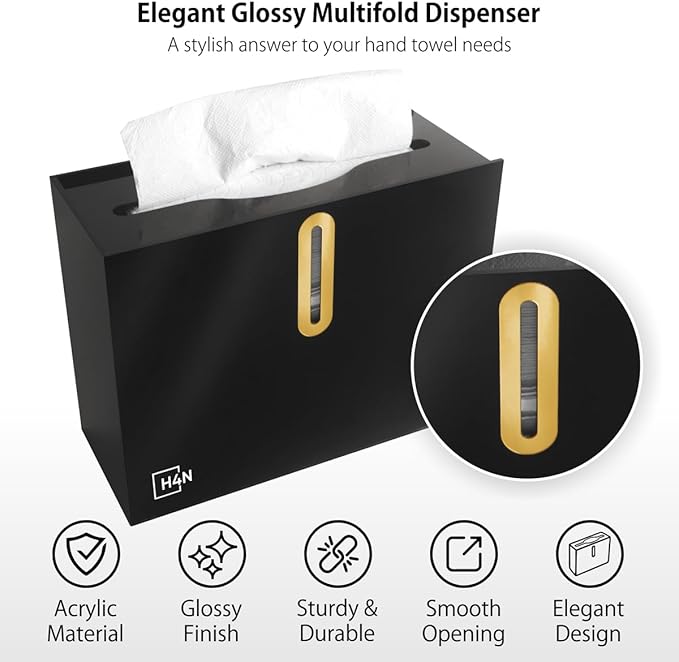 H4N Multifold Hand Paper Towel Dispenser Countertop, Compact Design, Single Sheet Dispensing for Home and Commercial Use, Black-DeskLoop Office
