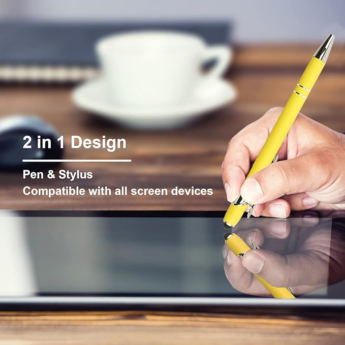 Ballpoint Pen with Stylus Tip, Soft Touch Click Metal Pen, 1.0mm Medium Point, Black Ink, 12 Count(Yellow)-DeskLoop Office