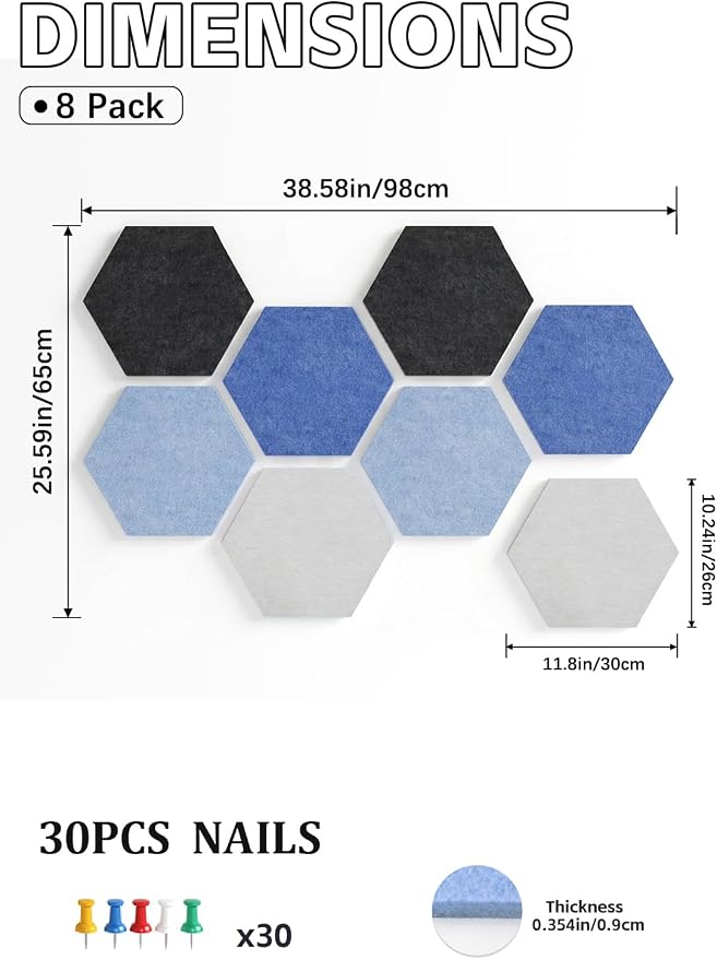 8 Pack Hexagon Felt Bulletin Board Tiles - Image 3