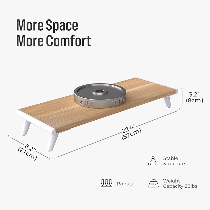 loukin Monitor Stand Riser for Desk, 22.4" x 8.3" Larger Computer Stand for Laptop, PC, Printer, Sturdy Desktop Computer Shelf with Non-Skid Rubber, Home Office, Natural Wood-DeskLoop Office