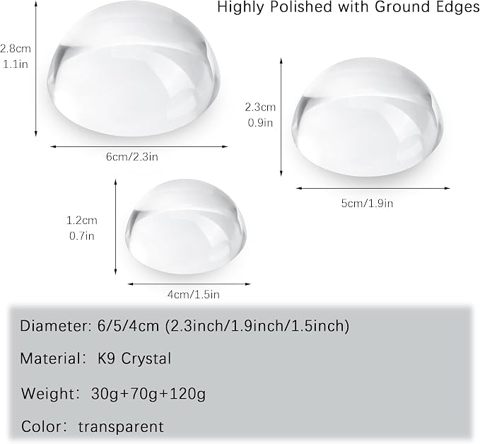 3pcs Clear Crystal Dome Magnifier Glass Paperweights - Image 2