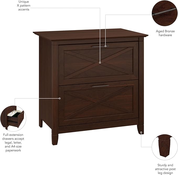 Bush Furniture Key West 2 Drawer Lateral File Cabinet in Bing Cherry-DeskLoop Office