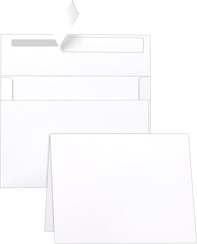 100 Packs White Blank Note Cards and Envelopes 4.25 x 5.5 Heavyweight Folded Cardstock and A2 Envelopes Printable Self Seal for Greeting Cards, Wedding Invitations, Thank You Cards, Party