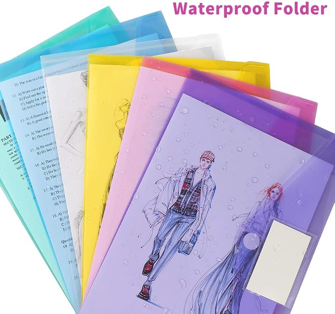 6 Pack Plastic Poly Filing Envelopes, 6 Assorted Color - Image 2