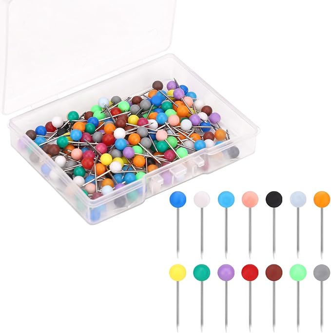XIHIRCD 200pcs Map Push Pins, Map Tacks Round Head Push Pins by XIHIRCD