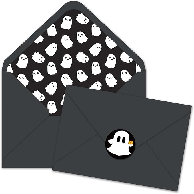 Whaline 50 Pcs Halloween Ghost Invitation Envelopes Black White Greeting Card by Whaline