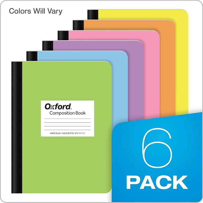 Oxford Composition Notebooks, 6 Pack, Cover Colors Vary, Wide Ruled Paper - Image 7