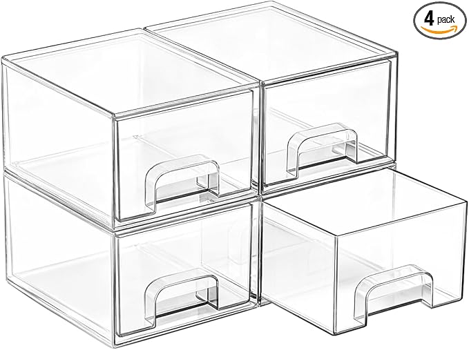 Vtopmart 4 Pack Small Clear Stackable Storage Drawers, Acrylic Bathroom Makeup by Vtopmart