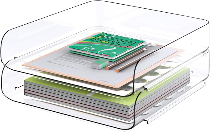 Tomorotec Desk Letter Tray Set, A4 Size Clear PET Stackable Document Organizer by Tomorotec