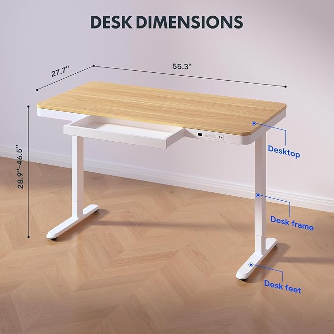 Standing Desk with Drawer, Electric Height Adjustable Home Office Desk with - Image 3
