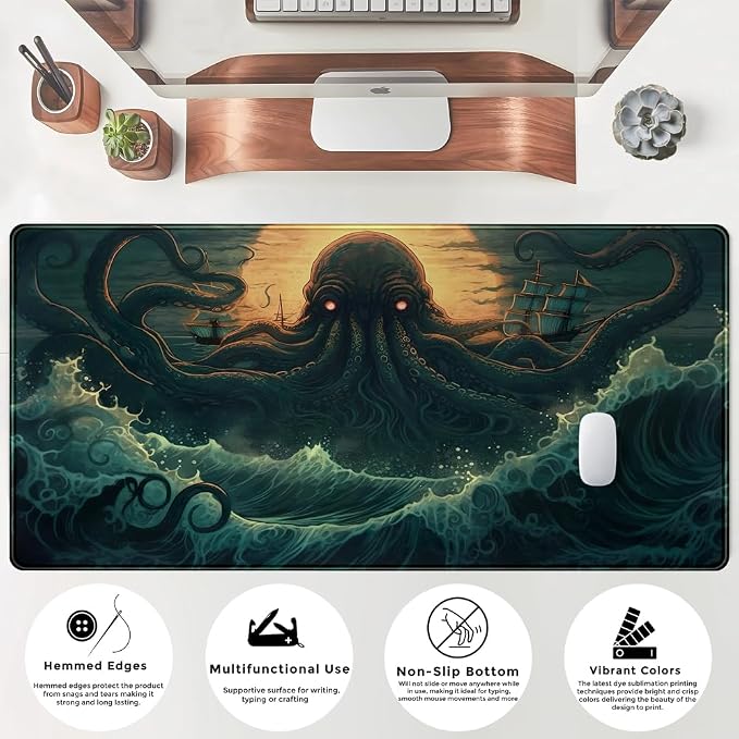 Octopus Anime Desk Pad Ocean Large Mouse Pad Gaming, Extended Kanagawa Desk Mat - Image 5