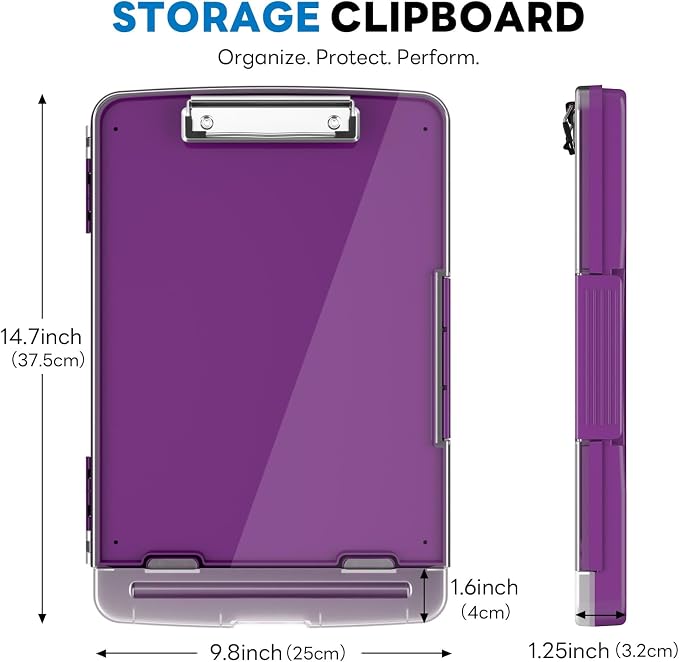 Clipboard with Storage and Pen Holder, Deep Purple 8.5 x 11'' Folder Side Open - Image 2