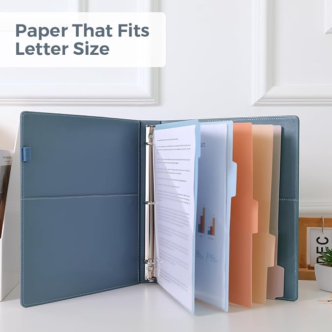 SKYDUE 3 Ring Binder with Clipboard, 13.2" × 10.2" Faux Leather 1 Inch Binder - Image 2