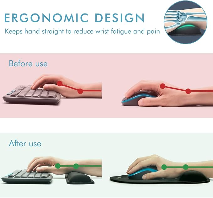 VAGAU Premium Keyboard Wrist Rest and Mouse Pad Wrist Support, Ergonomic Memory - Image 3