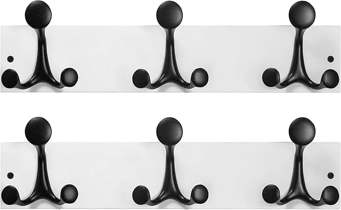 SKOLOO 17-Inch White Wood Coat Rack Wall Mount with 3 Triple Hooks - Ideal for Family Entrances, Classrooms, and Pet Supplies Storage - Perfect Coat Hooks for Wall, Pack of 2-DeskLoop Office