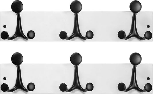 SKOLOO 17-Inch White Wood Coat Rack Wall Mount with 3 Triple Hooks - Ideal for Family Entrances, Classrooms, and Pet Supplies Storage - Perfect Coat Hooks for Wall, Pack of 2-DeskLoop Office