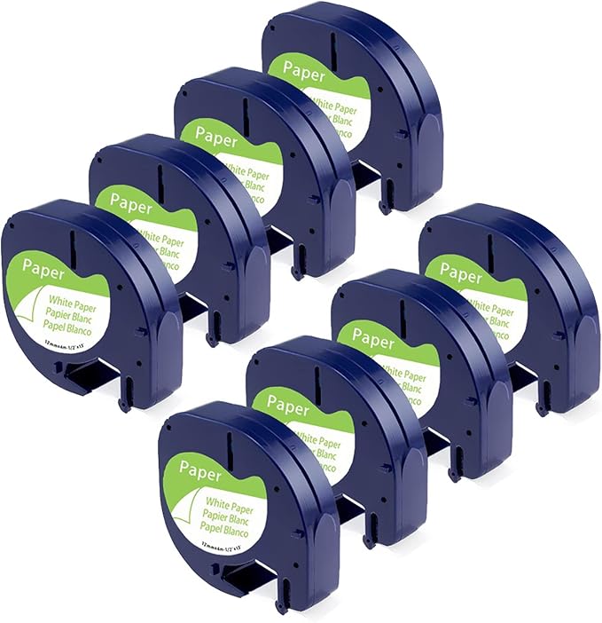 8-PK Replace for Dymo Letratag Refills White Paper 12mm x 4m Compatible by AONOMI