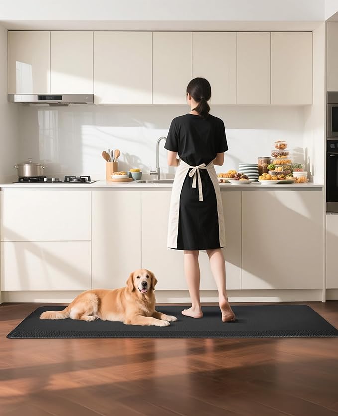 Ophanie Kitchen Mats for Floor, 3/4 Inch Thick Kitchen Rugs, Anti Fatigue Standing Cushioned Mat, Waterproof,Comfort Ergonomic Mat for Office, Home, Sink, 24'' x 70'' Black Non-Slip Bottom-DeskLoop Office