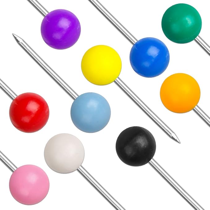 Push Pins Map Tacks Marking Pins 1/8-Inch Plastic Beads Head, 10 Assorted Colors - Image 2