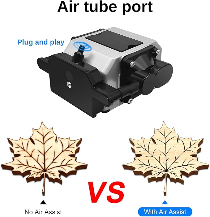 LASER TREE Air Assist for Laser Cutter and Engraver, Adjustable Max 26 L/Min Airflow Air Assist Pump, Reduce Burn Marks, Protect Laser Module Lens, Smooth Edge Clean Cuts, Remove Smoke and Dust-DeskLoop Office
