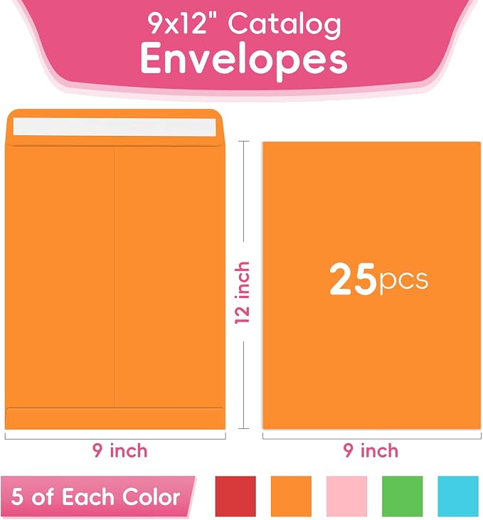 25 Pack Colored Mailing Envelopes, 9 x12 Inches Self-Seal Manilla Envelopes | - Image 2