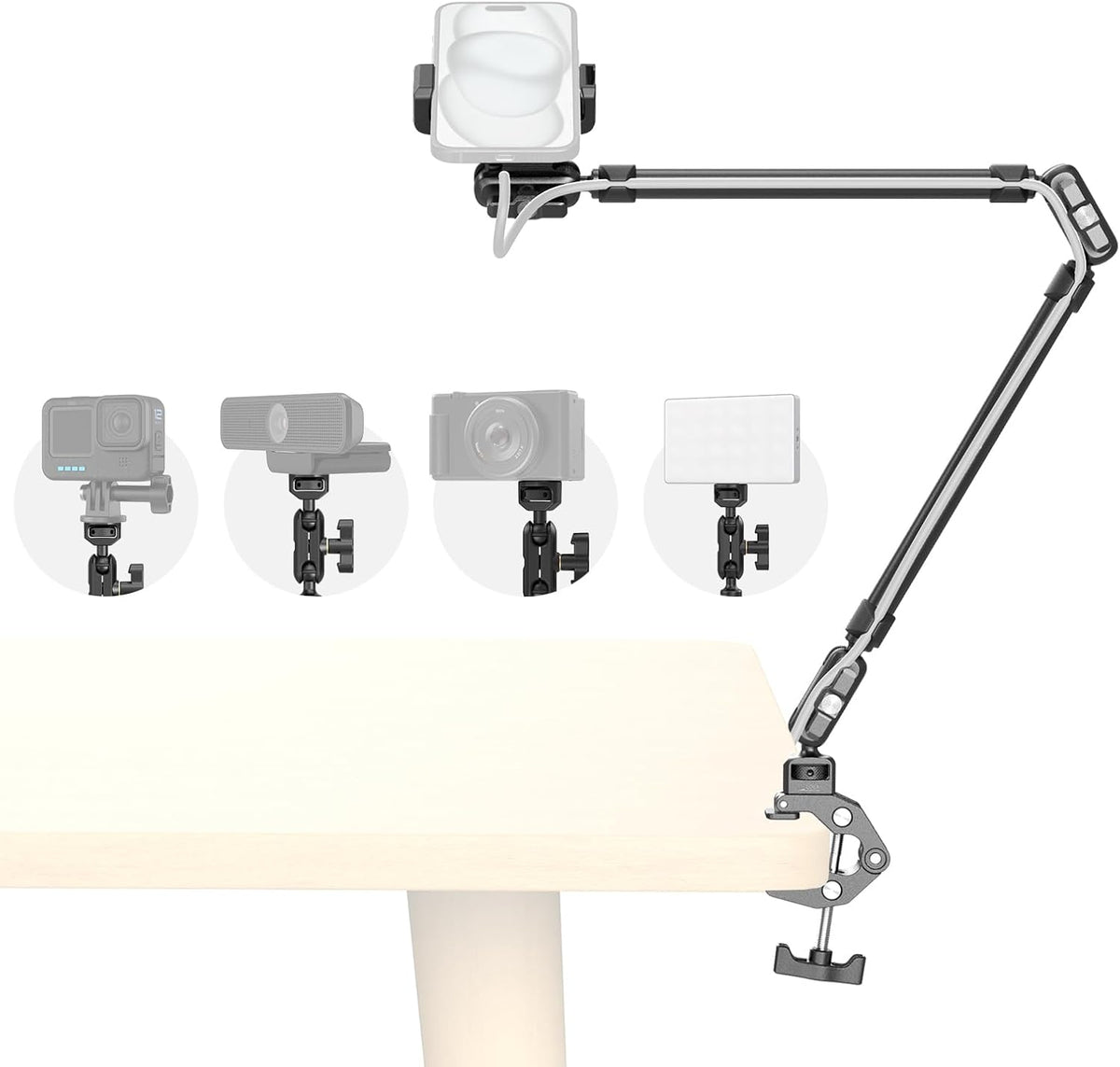 SmallRig 22.4" Magic Arm with Super Clamp, Flexible Overhead Camera & Phone Mount, 1/4" Screw, Cable Clip, Max Load 2.2 lbs, Black – 5625