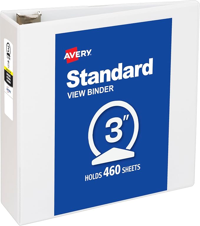 Avery Standard View 3 Ring Binder, 460-Sheet Capacity, 3.5 Inch Wide Spine by Avery